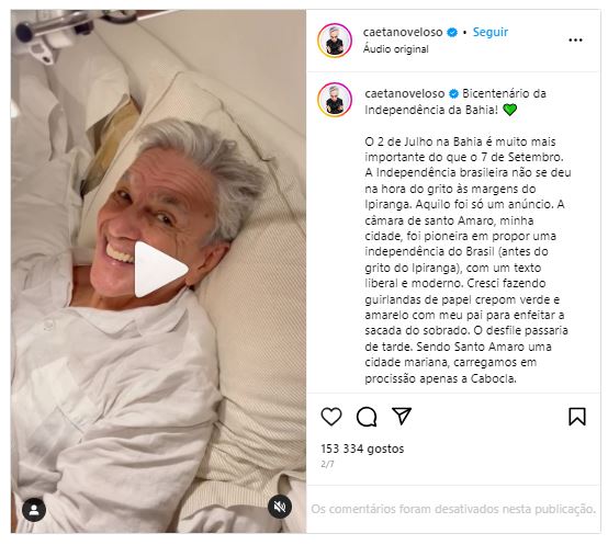 Post do Caetano Veloso no Instagram