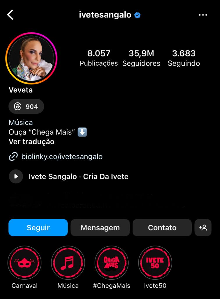 perfil de Ivete Sangalo no Instagram