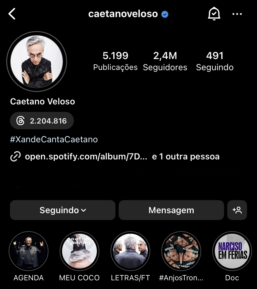 home do instagram do Caetano Veloso