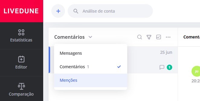 monitoramento de menções da LiveDune